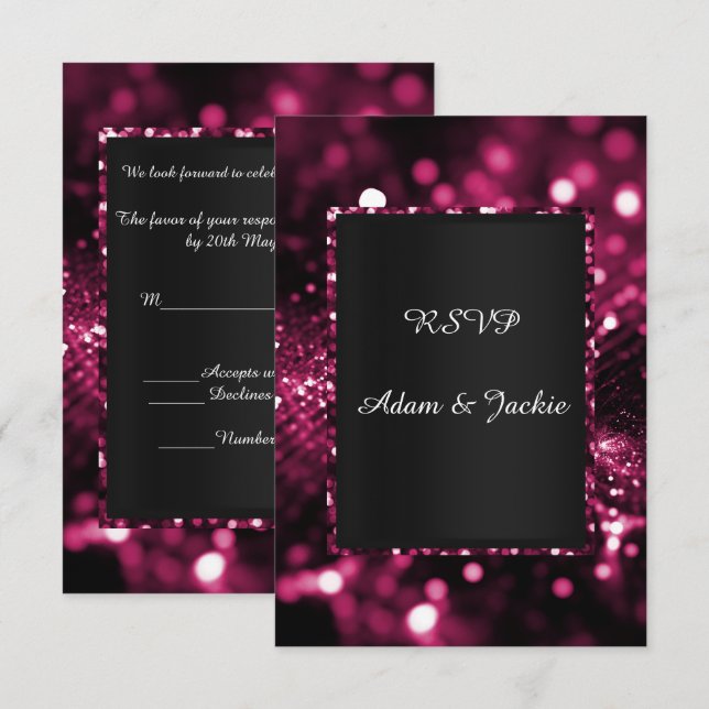 Convite GLITTER SATIN ELEGANTE LUXO rsvp (Frente/Verso)