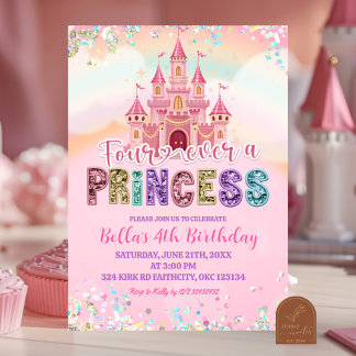 Convite Glitter Sequin Fourever a princess birthday