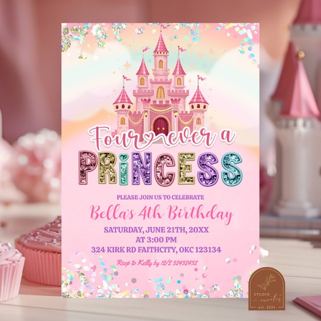 Convite Glitter Sequin Fourever a princess birthday (Criador carregado)