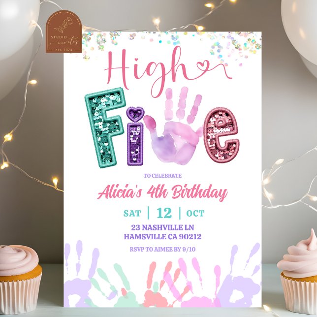Convite Glitter Sequin High Five Birthday (Criador carregado)