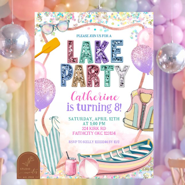 Convite Glitter Sequin Lake Party Birthday invitation (Criador carregado)