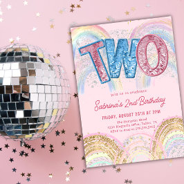 Convite Glitter Sequin Rainbow 2nd Birthday Invitation