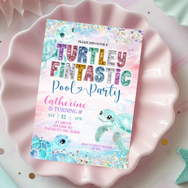 Convite Glitter Sequin Sea Turtle Fintastic Birthday invit (Criador carregado)