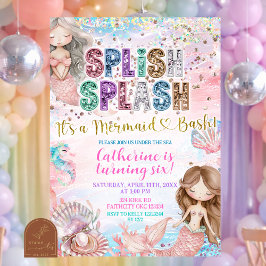 Convite Glitter Sequin Splish Splash mermaid bash invitati
