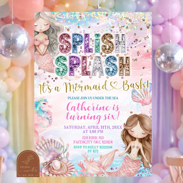 Convite Glitter Sequin Splish Splash mermaid bash invitati (Criador carregado)