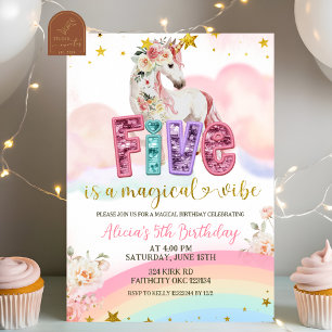 Convite Glitter Sequin Unicórnio Mágico 5º Aniversário