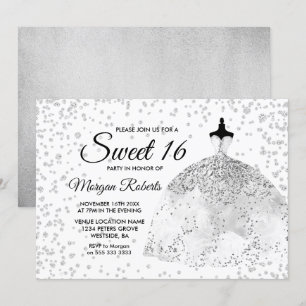 Convite Glitter Silver Confetti Vestido Doce Doce 16 Convi