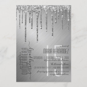 Convite Glitter Silver de Luxo Sparkly Coloca Quinceañera