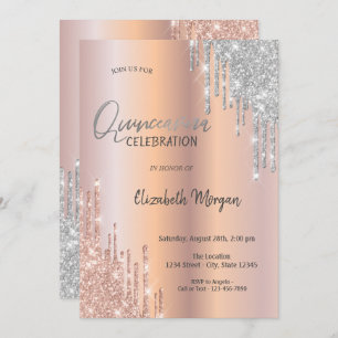 Convite Glitter Silver Dourado rosa Quinceañera
