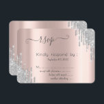 Convite Glitter Silver Drives Bat Mitzvah RSVP<br><div class="desc">O brilho elegante de prata pinga sobre um fundo de rosa.</div>
