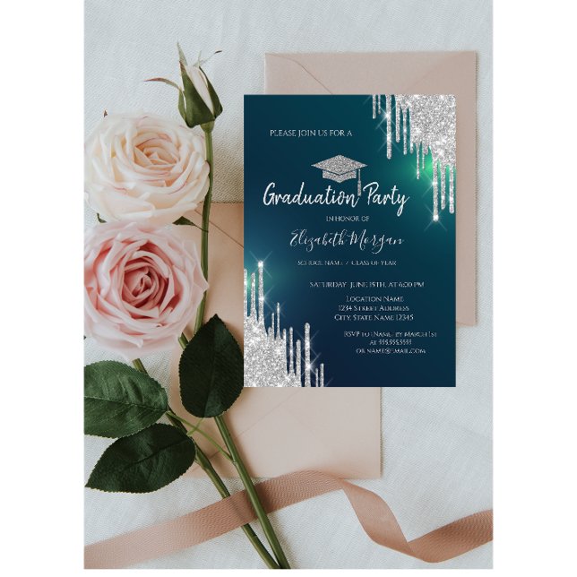 Convite Glitter Silver Drives Formando Graduação Verde do  (Criador carregado)