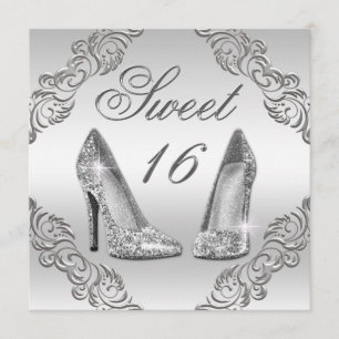 Convite Glitter Silver Glamoroso Alto Calcanhar Doce 16