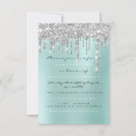 Convite Glitter Spark Drips Silver Aqua Bridal Sweet 16º
