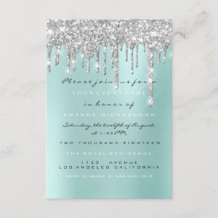 Convite Glitter Spark Drips Silver Aqua Bridal Sweet 16º