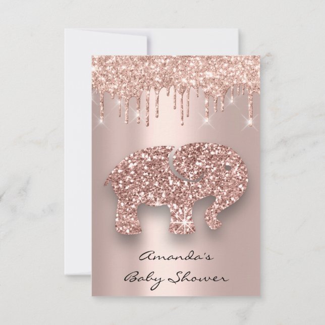 Convite Glitter Spark Drives Rosa Chá de fraldas Elefante (Verso)