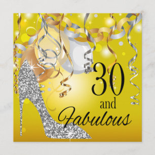 Convite Glitter Stiletto aniversário de 30 anos   prata am
