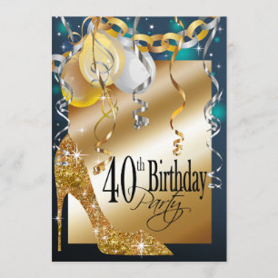 Convite Glitter Stiletto Balloons aniversário de 21 anos t