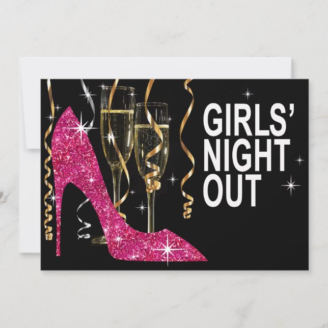 Convite Glitter Stiletto Champagne Garotas Noite fora fúcs (Frente)