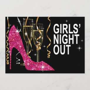 Convite Glitter Stiletto Champagne Garotas Noite fora fúcs