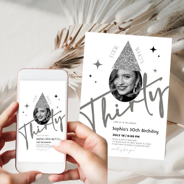 Convite Glitter Trinta aniversário de 30 anos com Foto (Criador carregado)