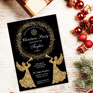 Convite Glitter Trompeando Anjo Festa Corporativa de Natal
