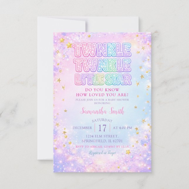 Convite Glitter Twinkle Twinkle Little Star Baby Shower (Frente)