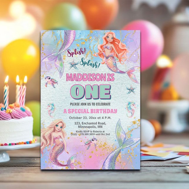 Convite Glitter Under the Sea Mermaids 1st Birthday Party (Criador carregado)