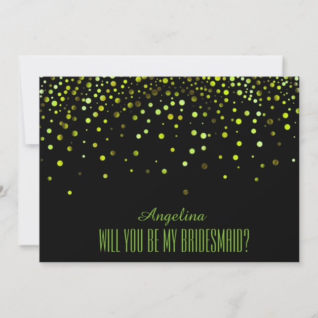 Convite Glitter Verde Negro, será minha dama de honra? (Frente)
