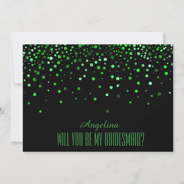 Convite Glitter Verde Negro, será minha dama de honra? (Frente)