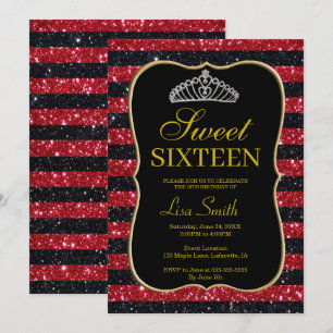 Convite Glitter Vermelho Negra-Chic Elegante Tiara Sweet 1