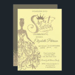 Convite Glitter Vestido Garota Tiara, Diamantes Dourados D<br><div class="desc">Dourada tiara,  vestido e diamantes Doce 16 convites de aniversário.</div>