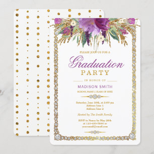 Convite Glitter Watercolor Flowers Bling Formando Party