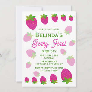 Convite Glitter Y2K Strawberry Berry Primeiro primeiro ani