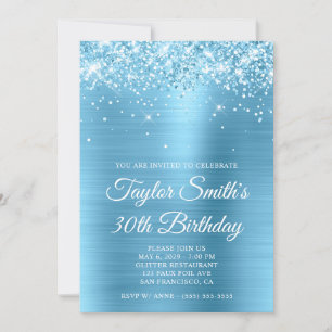 Convite Glittery Baby Blue Glam aniversário de 30 anos