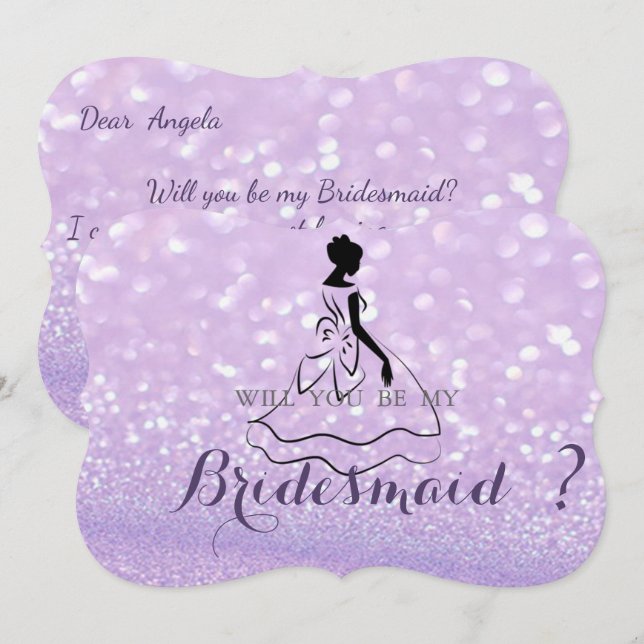 Convite Glittery Bokeh Elegante, Silhouette Bridesmaid Car (Frente/Verso)