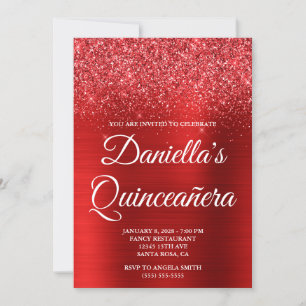 Convite Glittery Bright Red Foil Quinceañera
