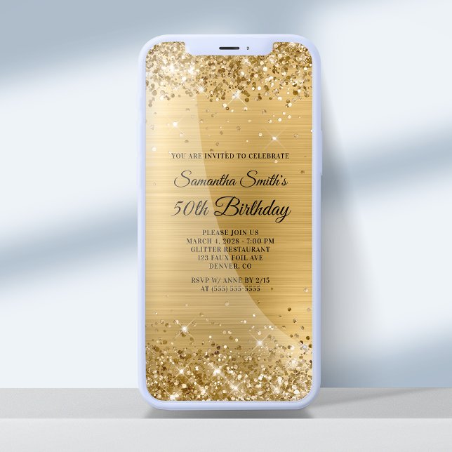 Convite Glittery Brushing Gold Foil 50th Birthday (Criador carregado)