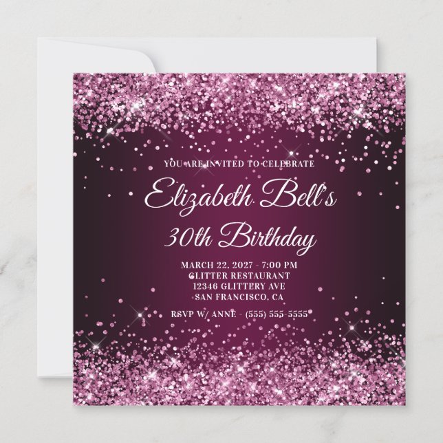 Convite Glittery Burgundy Wine Ombre 40th Birthday (Frente)