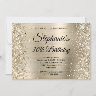 Convite Glittery Champagne Foil Monograma aniversário de 3