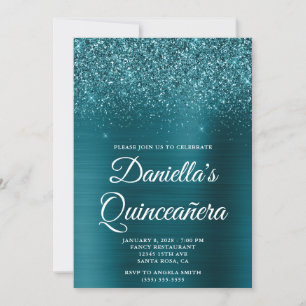 Convite Glittery Dark Teal Foil Quinceañera