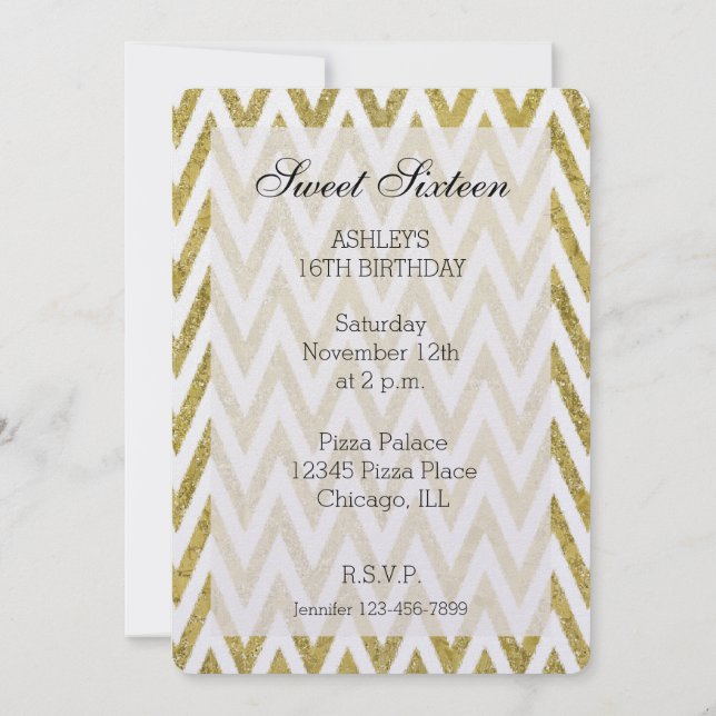 Convite Glittery Dourada White Chevron Stripes Doce Dezess (Verso)