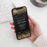 Convite Glittery Dourado e Black 18th Birthday<br><div class="desc">Um glamouroso convite de 18 anos para ela para impressão ou download digital. Brilhante de ouro cintilante com faíscas contra fundo preto sólido. Personalize a caligrafia e os estilos de fonte conforme necessário para criar seu próprio convite para a glamourosa celebração de marcos da sua filha. Todos os elementos cintilantes...</div>