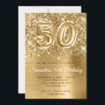 Convite Glittery Dourado Glam Number 50th Birthday<br><div class="desc">Crie seu próprio falso glitter de ouro e o convite para comemoração de 50 anos de folha de papel para ela. O plano de fundo apresenta um gráfico de arte digital ombre amarelo-ouro de vidro feminino com um falso balão número 50. Os faíscas, brilho e folha de luxo serão criados...</div>