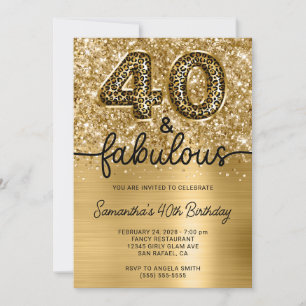 Convite Glittery Dourado Leopardo 40 e Fabulosa