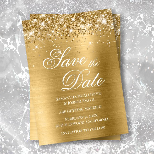 Convite Glittery Dourado Save the Date (Criador carregado)
