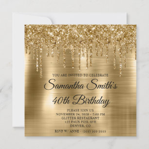 Convite Glittery Drives Gold Foil aniversário de 40 anos