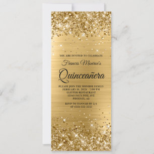 Convite Glittery Gold Foil Quinceañera