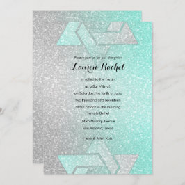 Convite Glittery Gradient Bat Mitzvah Aqua