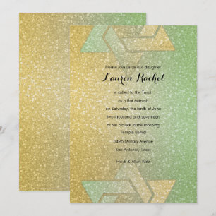 Convite Glittery Gradient Bat Mitzvah Mint