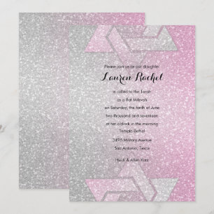 Convite Glittery Gradient Bat Mitzvah Pink